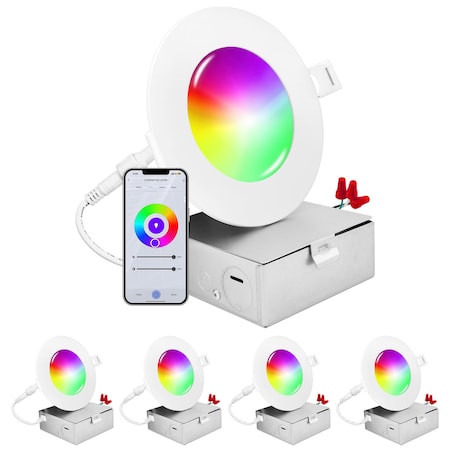 Luxrite 4 Inch Smart LED Recessed Lights RGBW Wifi App and Voice Control 10.5W 700LM No Hub Required, 4PK LR22740-4PK